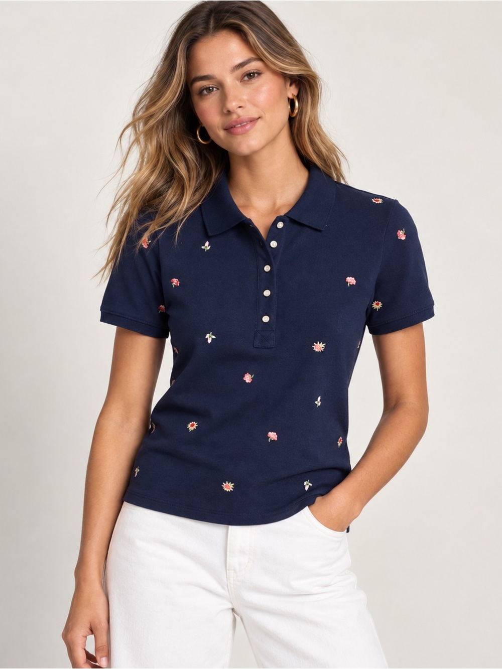 NWT Cinq a Sept Diana Navy Polo Floral Top Small